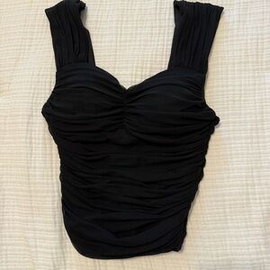Entro | Women’s Medium Elegant Black Ruched Sleeveless Bralette Cropped Top